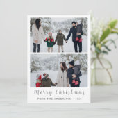 Elegante moderne minimale kerstfamilie 2 foto Ho Feestdagenkaart (Staand voorkant)
