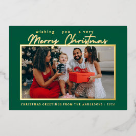 Elegante moderne minimale Kerstmis | Moderne famil Folie Feestdagenkaart