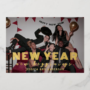 Elegante moderne minimale nieuwjaarsjuichen foto folie feestdagenkaart