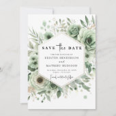 Elegante moderne minimale salie groene bruiloft save the date (Voorkant)