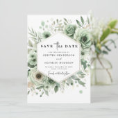 Elegante moderne minimale salie groene bruiloft save the date (Staand voorkant)