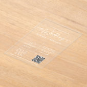 Elegante moderne minimale script bruiloft boog QR- Acryl Uitnodigingen (Laagn)