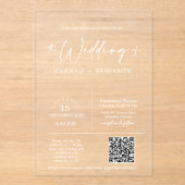 Elegante moderne minimale script bruiloft boog QR- Acryl Uitnodigingen (Voorkant)