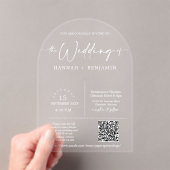 Elegante moderne minimale script bruiloft boog QR- Acryl Uitnodigingen (Insitu (Draagbaar))