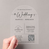Elegante moderne minimale script bruiloft boog QR- Acryl Uitnodigingen (Insitu (Draagbaar))