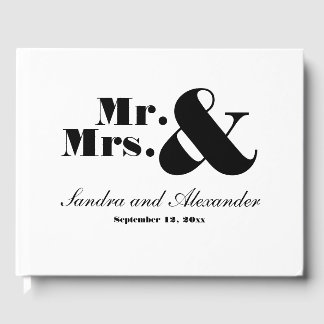 Elegante moderne minimale zwart-wit bruiloft gastenboek