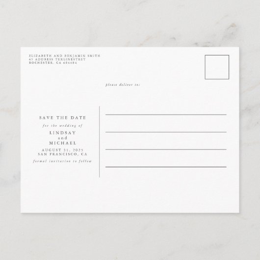 Elegante moderne minimalist Bewaar de datum foto Aankondigingskaart (Achterkant)