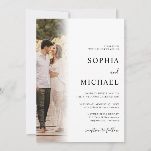 Elegante moderne minimalistische 2 foto bruiloft kaart (Voorkant)