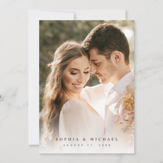 Elegante moderne minimalistische 2 foto bruiloft kaart (Achterkant)