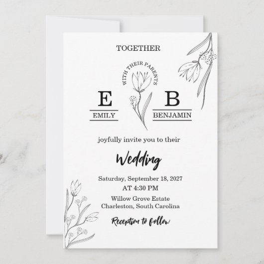 Elegante Moderne Minimalistische Bloemen Eenvoudig Kaart (Voorkant)