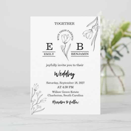 Elegante Moderne Minimalistische Bloemen Eenvoudig Kaart (Staand voorkant)