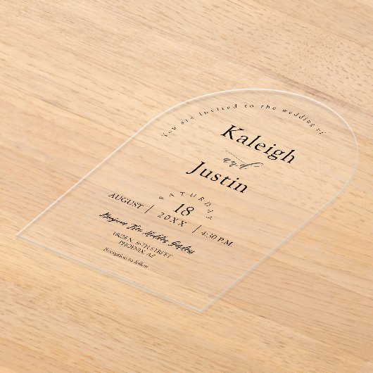 Elegante moderne minimalistische Boho Arch bruilof Acryl Uitnodigingen (Laagn)