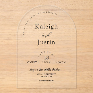 Elegante moderne minimalistische Boho Arch bruilof Acryl Uitnodigingen