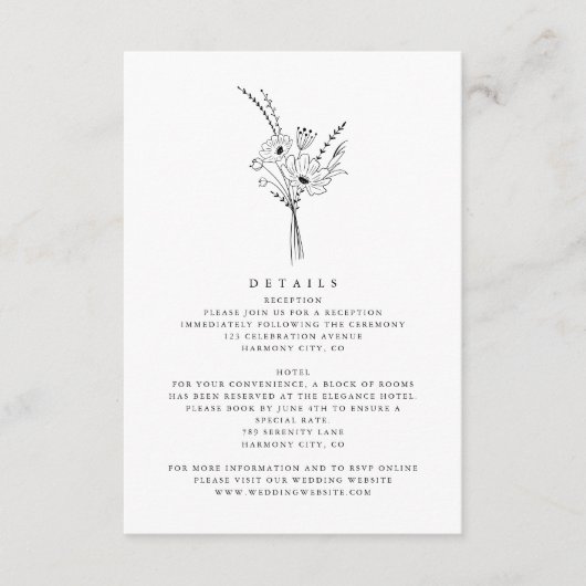 Elegante moderne minimalistische bruiloft details  informatiekaartje (Voorkant)