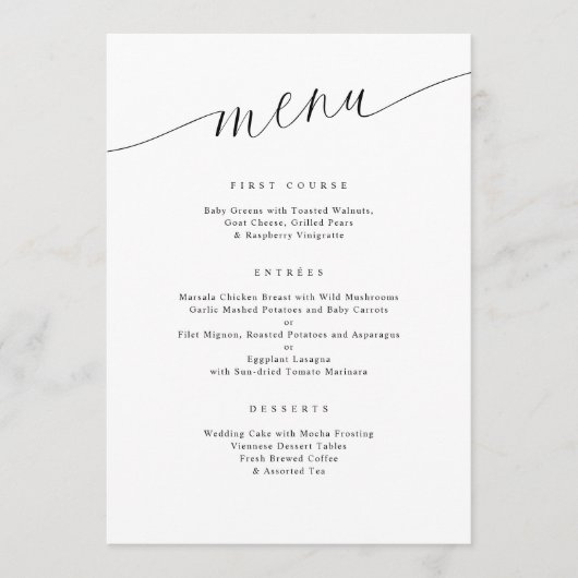 Elegante moderne minimalistische bruiloft ontvangs menu (Voorkant)