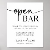 Elegante moderne minimalistische bruiloft open bar poster (Voorkant)