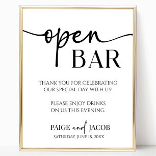 Elegante moderne minimalistische bruiloft open bar poster