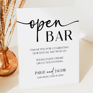 Elegante moderne minimalistische bruiloft open bar reclamebord met voetstuk