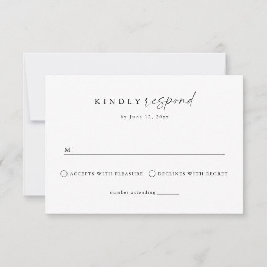 Elegante, moderne minimalistische bruiloft RSVP kaartje (Voorkant)