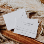 Elegante, moderne minimalistische bruiloft RSVP kaartje<br><div class="desc">Dit is een moderne minimalistische RSVP-kaart sjabloon met een prachtig kalligrafie lettertype en eenvoudige, elegante lettercombinatie. Bewerk de meeste bewoordingen en alle kleuren. Het woord "REPLY" kan niet worden bewerkt, maar de kleuren kunnen wel worden gewijzigd. // Voor overeenkomende items, bezoek dan het "ALICE" collectie in de Sincerely By Nicole...</div>