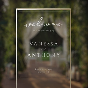 Elegante moderne minimalistische bruiloft welkom acryl bord