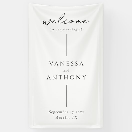 Elegante moderne minimalistische bruiloft welkom spandoek (Verticaal)