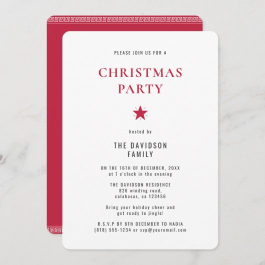 Elegante moderne minimalistische Chic Red Party Kaart (Voorkant / Achterkant)