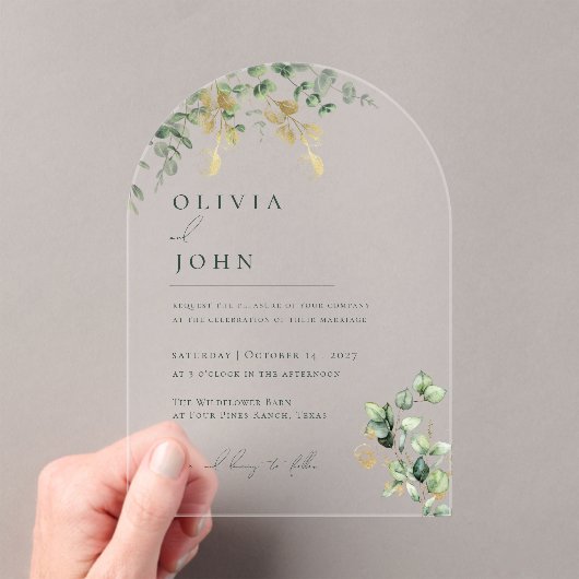 Elegante moderne minimalistische eucalyptus bruilo acryl uitnodigingen (Insitu (Draagbaar))