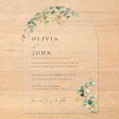 Elegante moderne minimalistische eucalyptus bruilo acryl uitnodigingen (Voorkant)