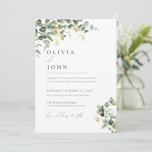 Elegante moderne minimalistische eucalyptus bruilo kaart (Staand voorkant)