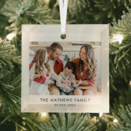 Elegante moderne minimalistische familiefoto Kerst Glas Ornament