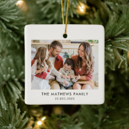 Elegante moderne minimalistische familiefoto Kerst Keramisch Ornament