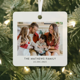 Elegante moderne minimalistische familiefoto Kerst Metalen Ornament