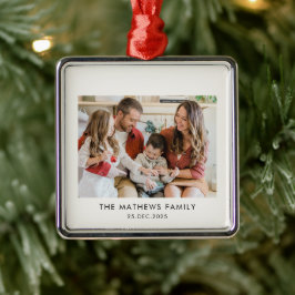 Elegante moderne minimalistische familiefoto Kerst Metalen Ornament