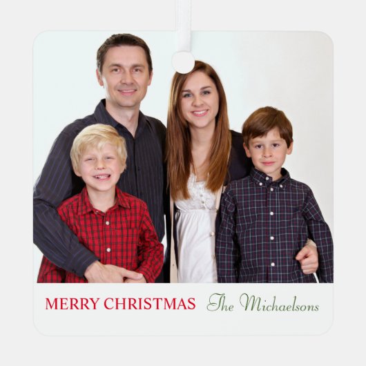 Elegante moderne minimalistische familiefoto metalen ornament (Achterkant)