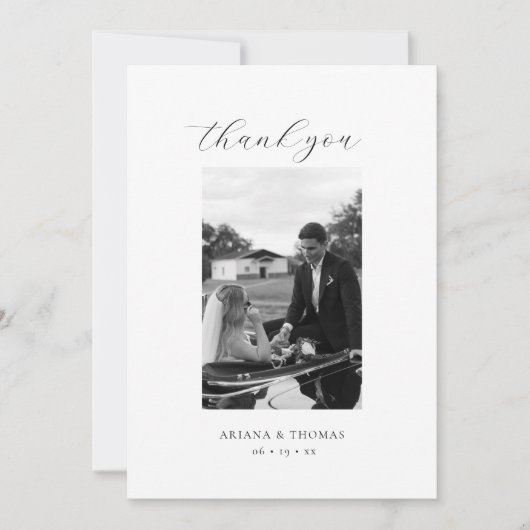 Elegante moderne minimalistische fotoscript bruilo bedankkaart (Voorkant)