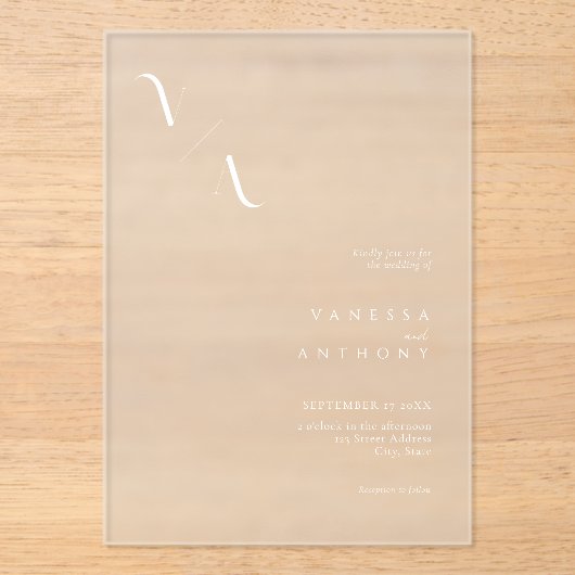 Elegante moderne minimalistische Frosted Wedding Acryl Uitnodigingen (Voorkant)