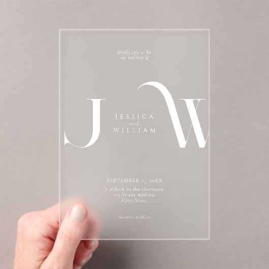 Elegante moderne minimalistische Frosted Wedding Acryl Uitnodigingen (Insitu (Draagbaar))
