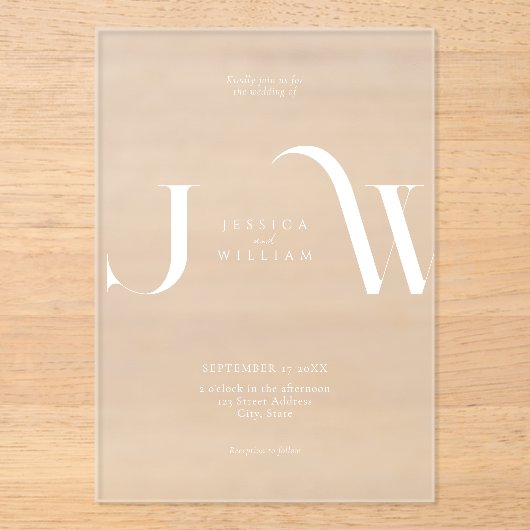 Elegante moderne minimalistische Frosted Wedding Acryl Uitnodigingen (Voorkant)