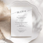 Elegante moderne minimalistische huwelijksreceptie menu<br><div class="desc">Introductie van onze Elegant Modern Minimalist Wedding Menus - de perfecte mix van eenvoud en verfijning voor uw speciale dag. Deze menu's hebben een schoon en eigentijds ontwerp dat elk trouwthema aanvult en een vleugje moderne elegantie toevoegt aan uw tafellandschap. Wat ze echt bijzonder maakt, is de oprechte bedankboodschap op...</div>
