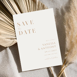 Elegante moderne minimalistische ivoor en tan brui save the date