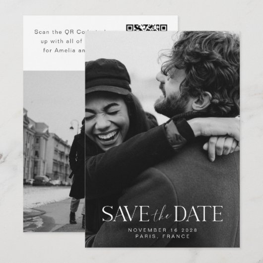 Elegante moderne minimalistische kalligrafie foto save the date (Voorkant / Achterkant)