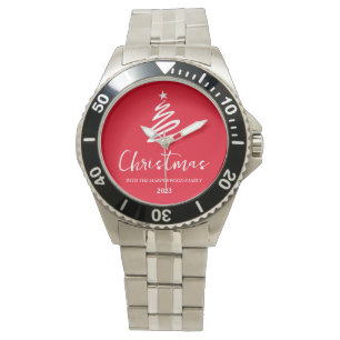 Elegante moderne minimalistische kerst familienaam horloge