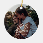 Elegante moderne minimalistische kerst paar foto keramisch ornament (Voorkant)