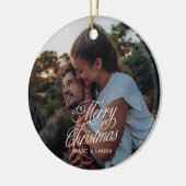 Elegante moderne minimalistische kerst paar foto keramisch ornament (Links)