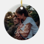 Elegante moderne minimalistische kerst paar foto keramisch ornament (Achterkant)