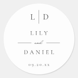 Elegante moderne minimalistische monogram bruiloft ronde sticker