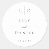 Elegante moderne minimalistische monogram bruiloft ronde sticker (Voorkant)