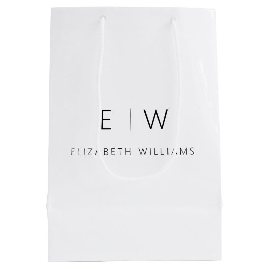 Elegante Moderne Minimalistische Monogram Naam Medium Cadeauzakje (Achterkant)