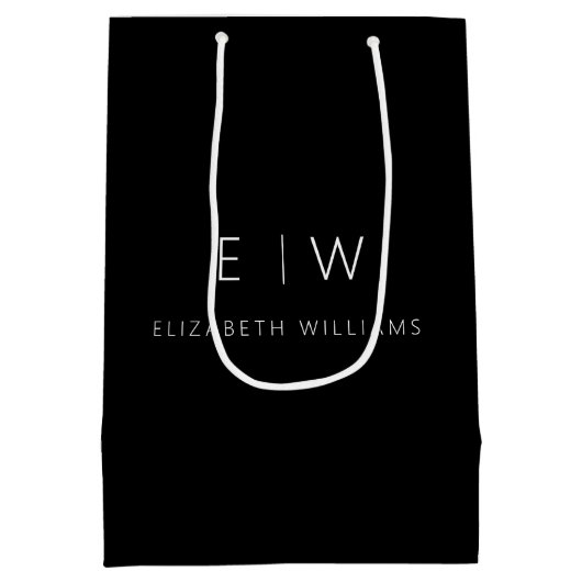 Elegante Moderne Minimalistische Monogram Naam Medium Cadeauzakje (Achterkant)